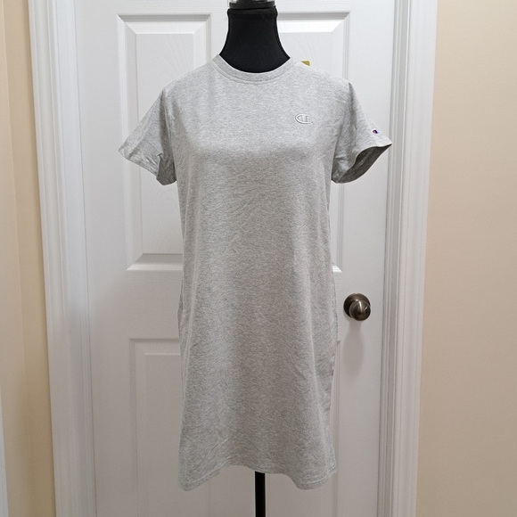 ❤️New! Champion T-Shirt Dress Light Grey Women's Small Cotton Blend Short Sleeve - Picture 3 of 15